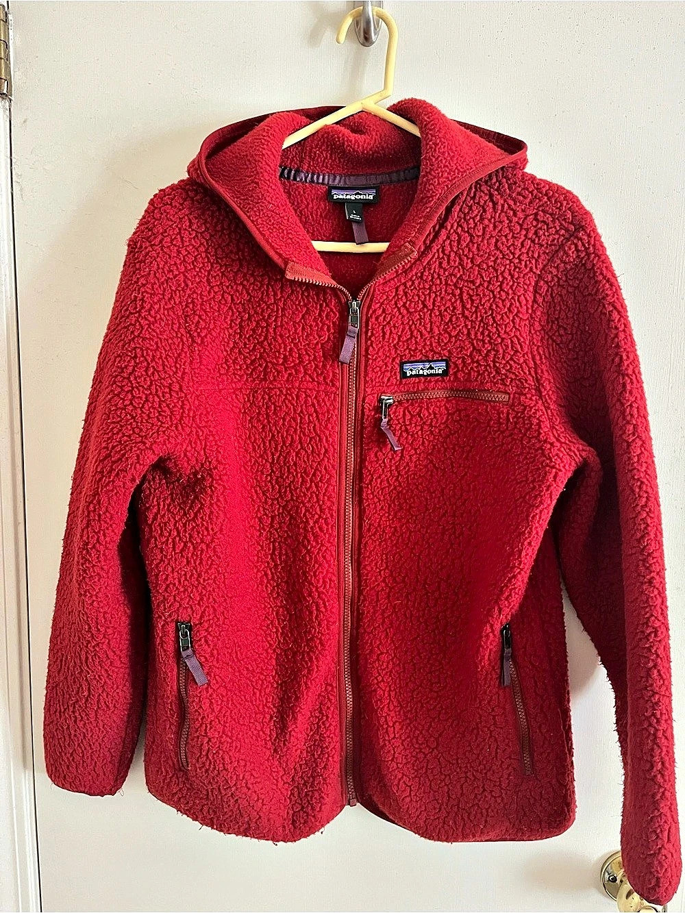 Patagonia Los Gatos Hooded Pullover Red Fleece Jacket - Large